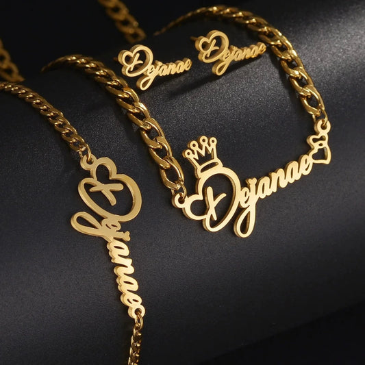 Custom Names Necklace, Earrings, and Bracelet Set in Heart Font - Necklaces Personalisr Au