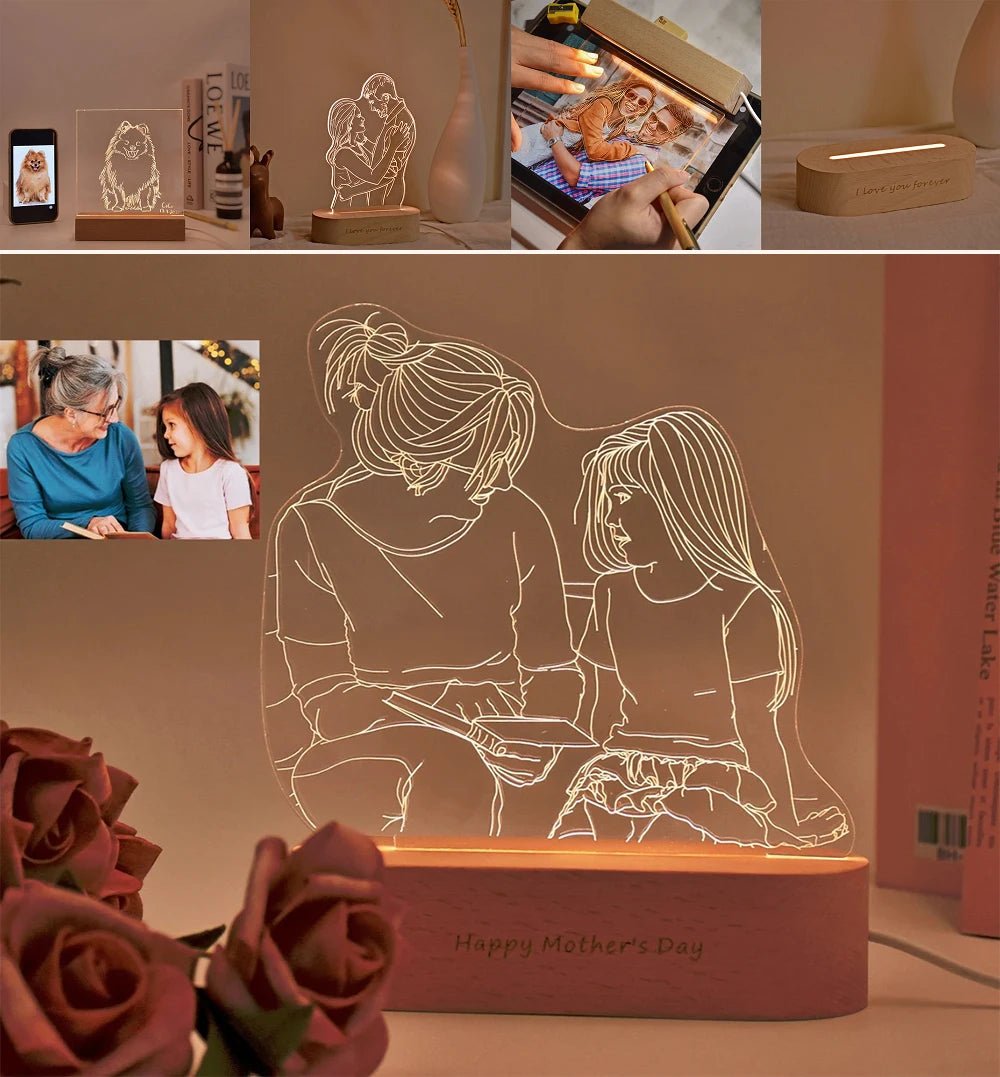 Custom Photo Line Art Led Nightlight - nightlight Personalisr Au