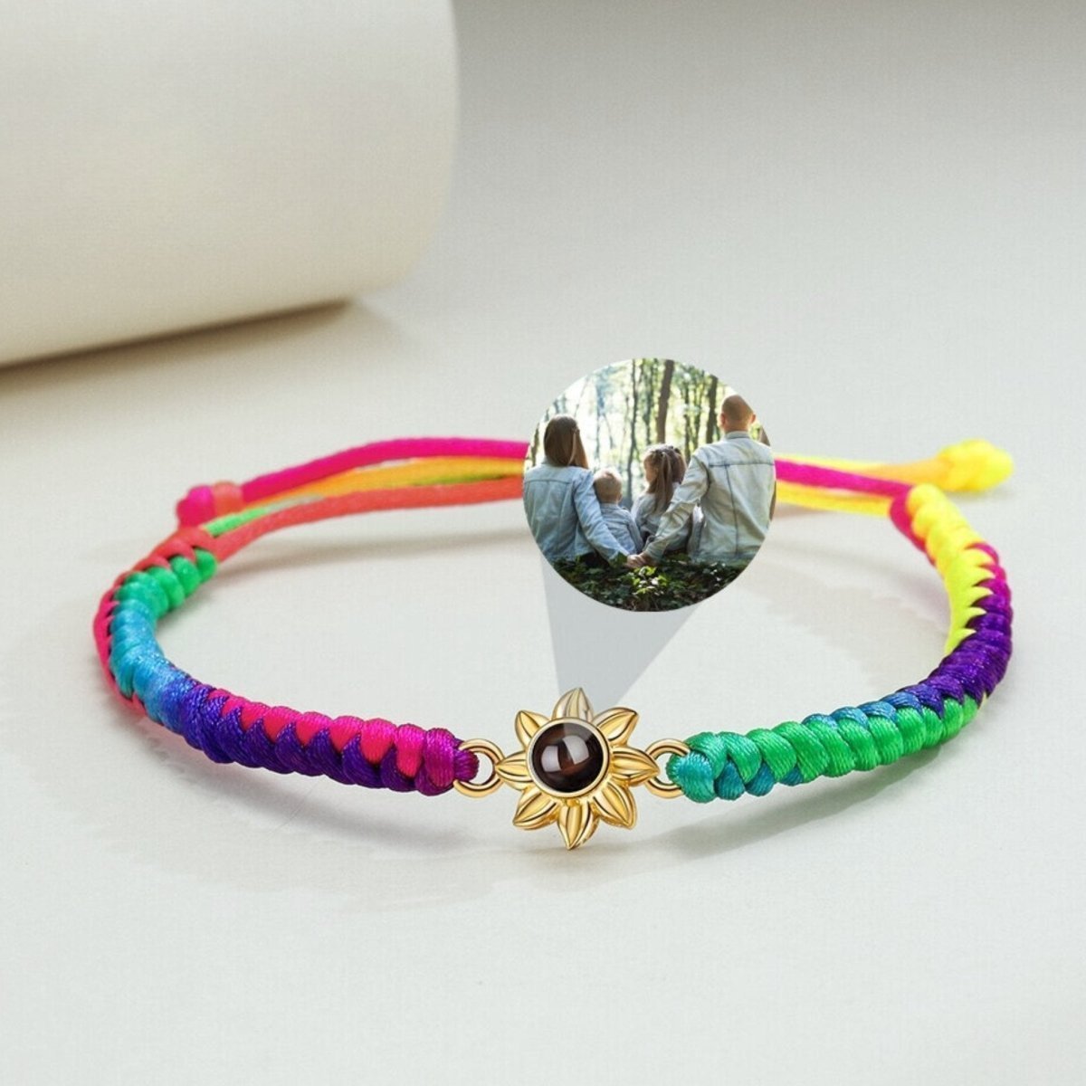 Custom Photo Projection Braided Sunflower BraceletPhoto Bracelets