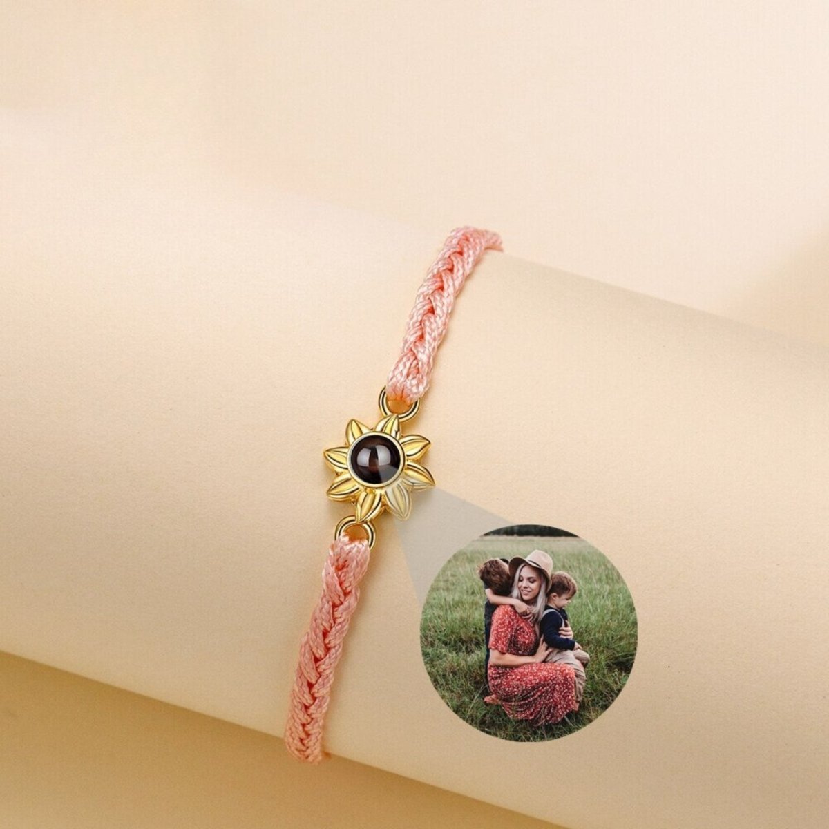 Custom Photo Projection Braided Sunflower BraceletPhoto Bracelets