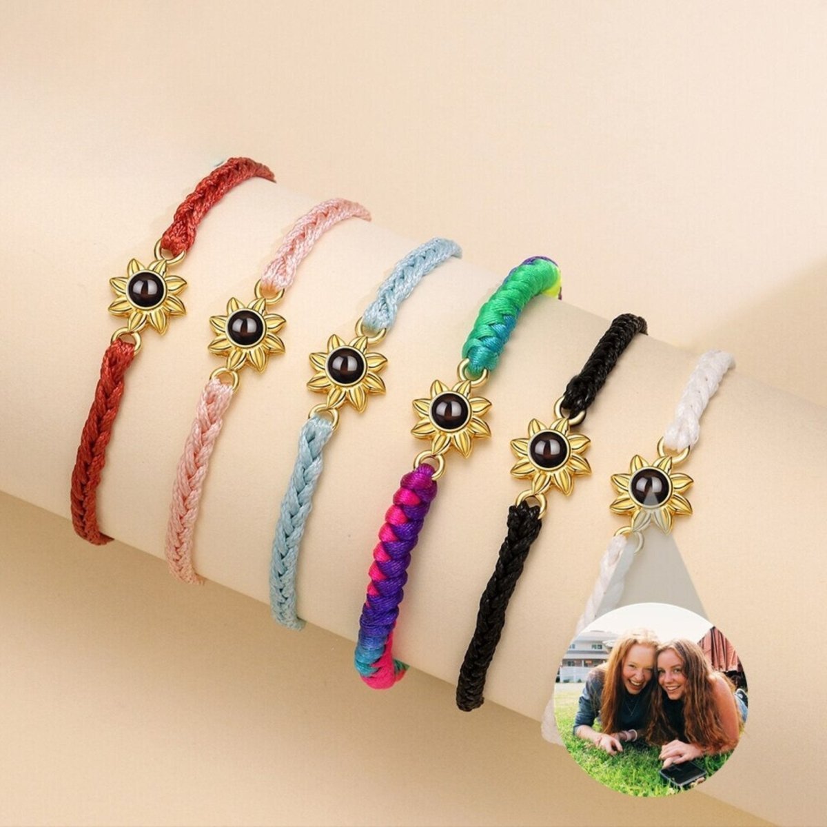 Custom Photo Projection Braided Sunflower BraceletPhoto Bracelets