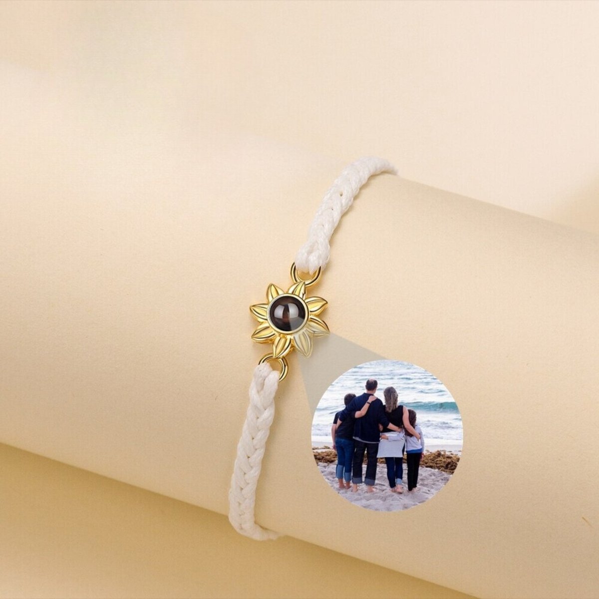 Custom Photo Projection Braided Sunflower BraceletPhoto Bracelets