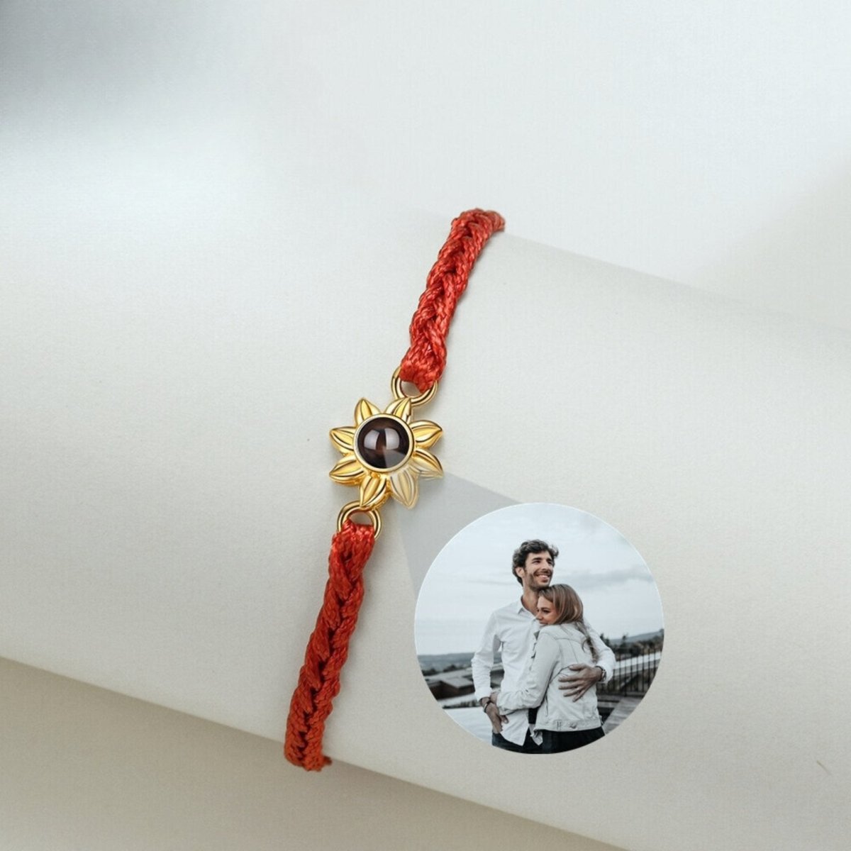 Custom Photo Projection Braided Sunflower BraceletPhoto Bracelets