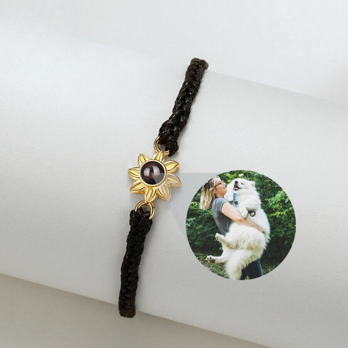 Custom Photo Projection Braided Sunflower Bracelet - Photo Bracelets Personalisr Au