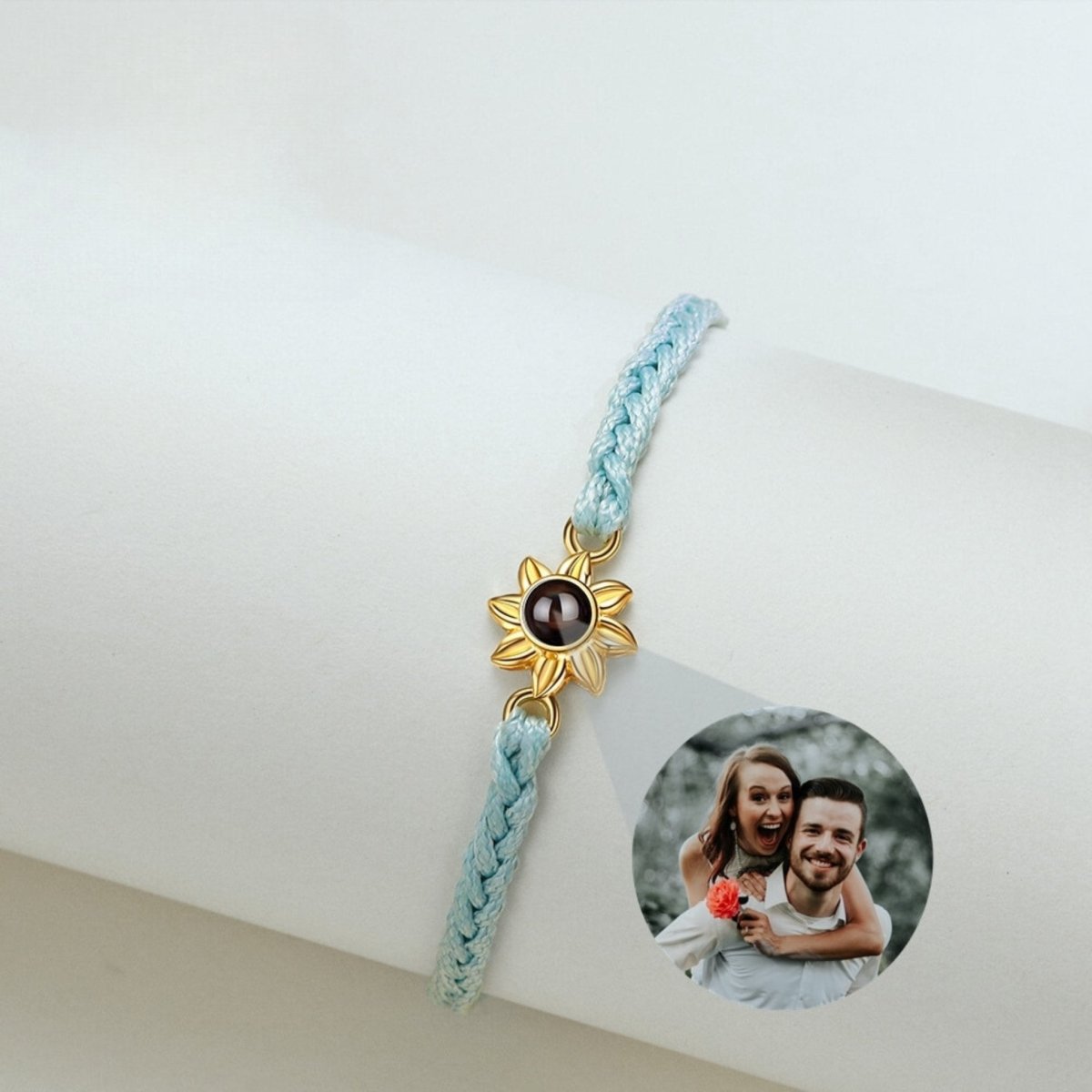 Custom Photo Projection Braided Sunflower BraceletPhoto Bracelets