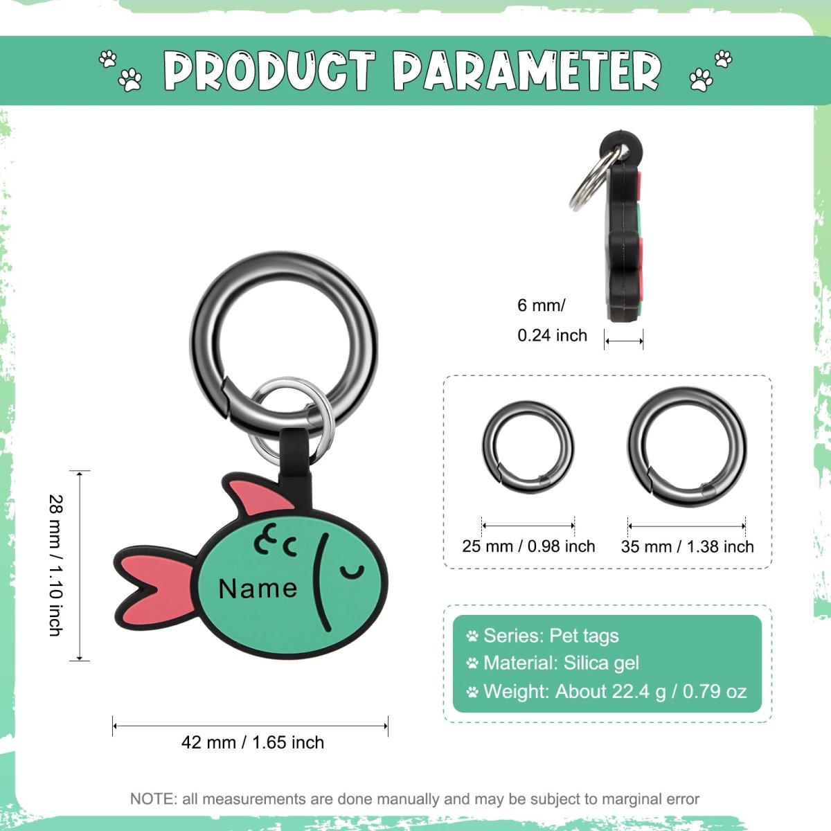 Custom Silicone Pet Identification Tag, Round Fishbone