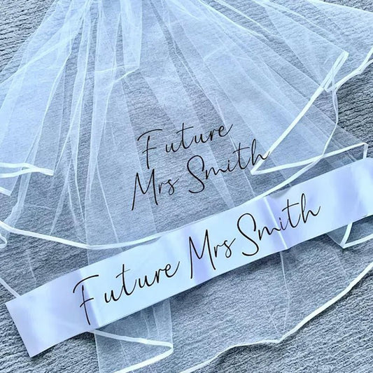 Custom Veil and Sash for Bridal Showers - bride to be set Personalisr Au