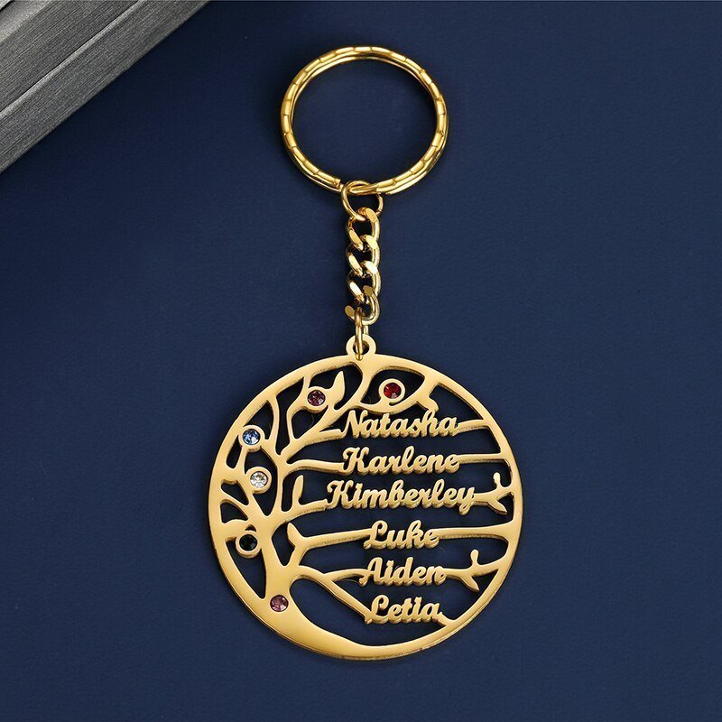 Customised Tree of Life Keychain with BirthstonesKey Chains