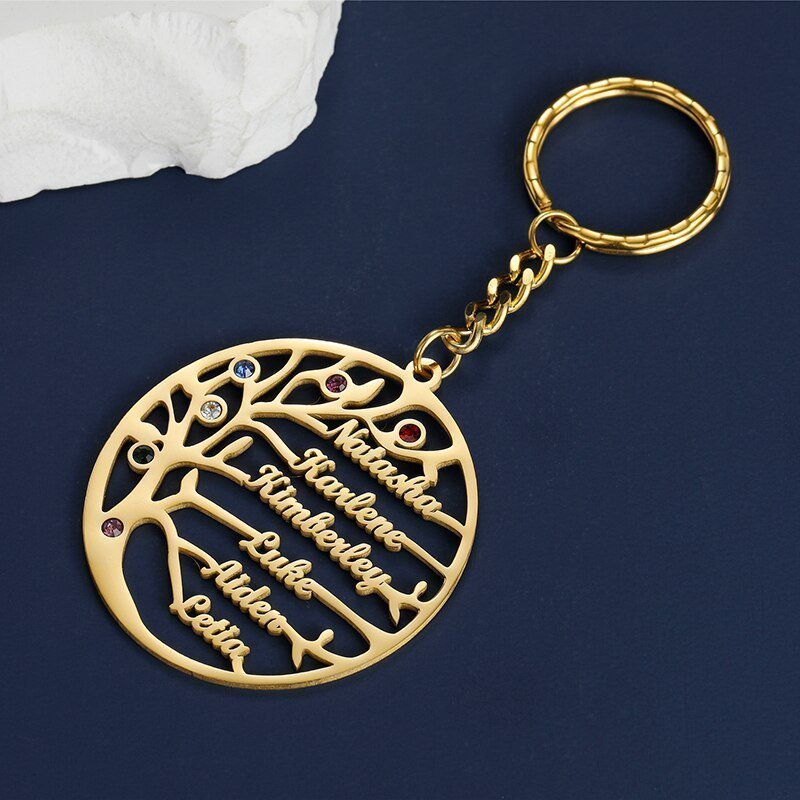 Customised Tree of Life Keychain with BirthstonesKey Chains