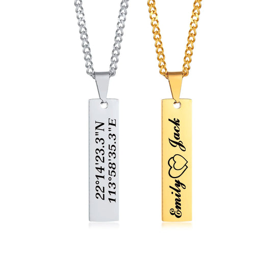 Engraved Co-ordinates Personalised Necklace for Men - Necklaces Personalisr Au