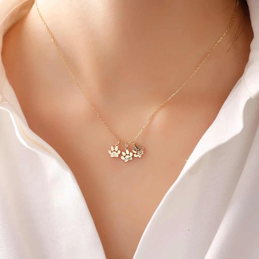 Engraved Pet Names Paw Print Necklace - Necklace Personalisr Au
