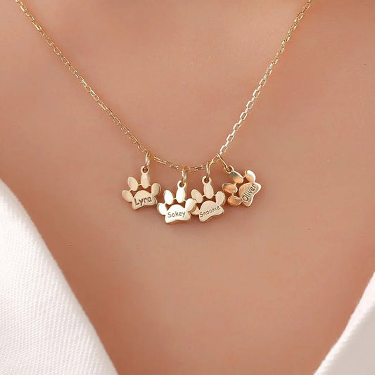 Engraved Pet Names Paw Print Necklace - Necklace Personalisr Au