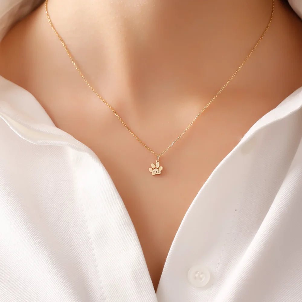 Engraved Pet Names Paw Print Necklace - Necklace Personalisr Au