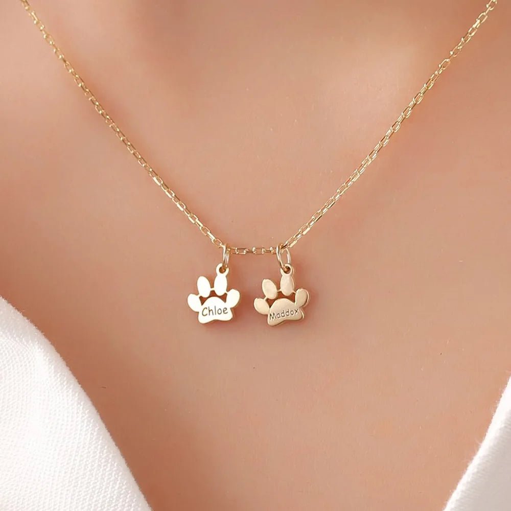 Engraved Pet Names Paw Print Necklace - Necklace Personalisr Au