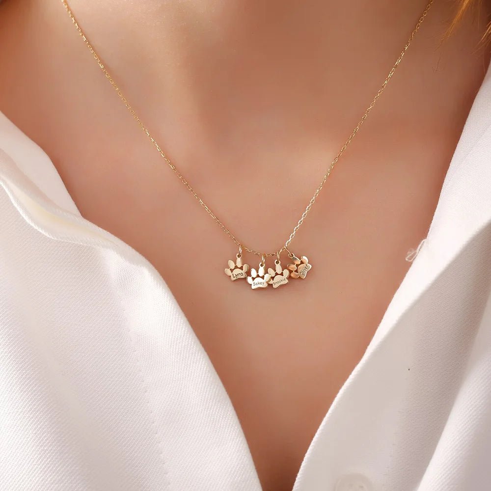 Engraved Pet Names Paw Print Necklace - Necklace Personalisr Au