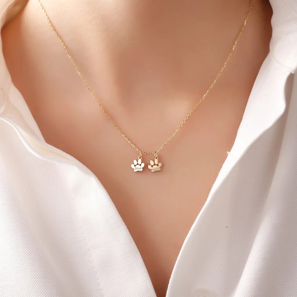 Engraved Pet Names Paw Print Necklace - Necklace Personalisr Au