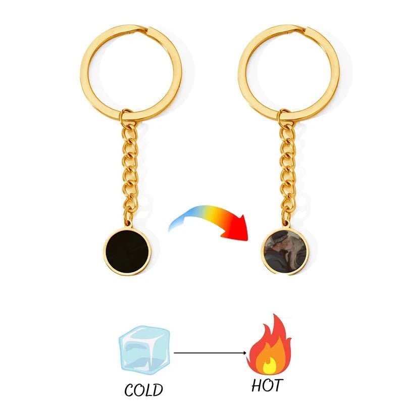 temperature change keychains gold circle