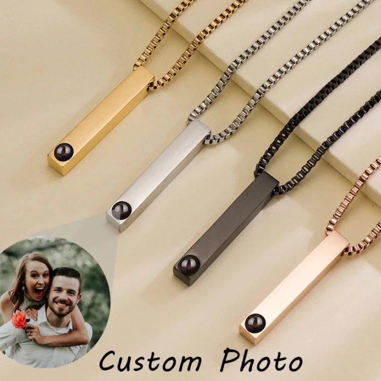 Mens Photo Projection Bar Necklace,Photo Necklaces