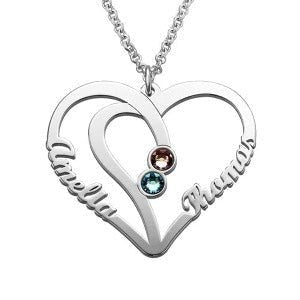 2 Name Necklace with Birthstones Heart Necklace - Fashion Necklace Personalisr Au