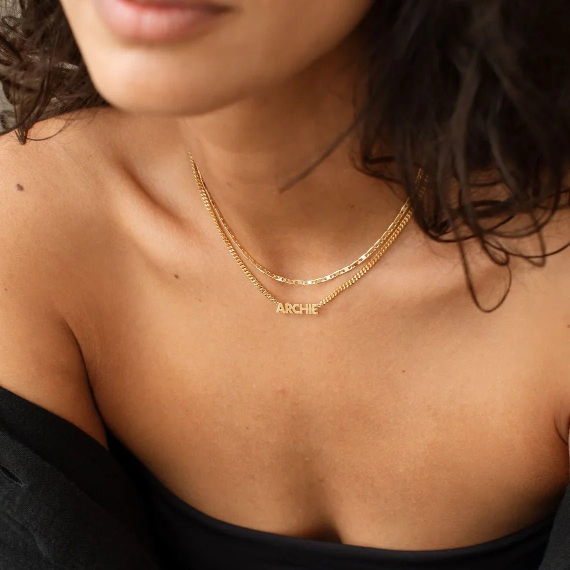 personalised name on a necklace gold finish