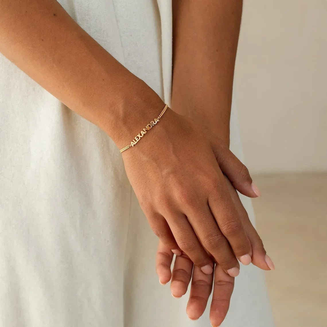 personalised name bracelet gold plated stainless steel