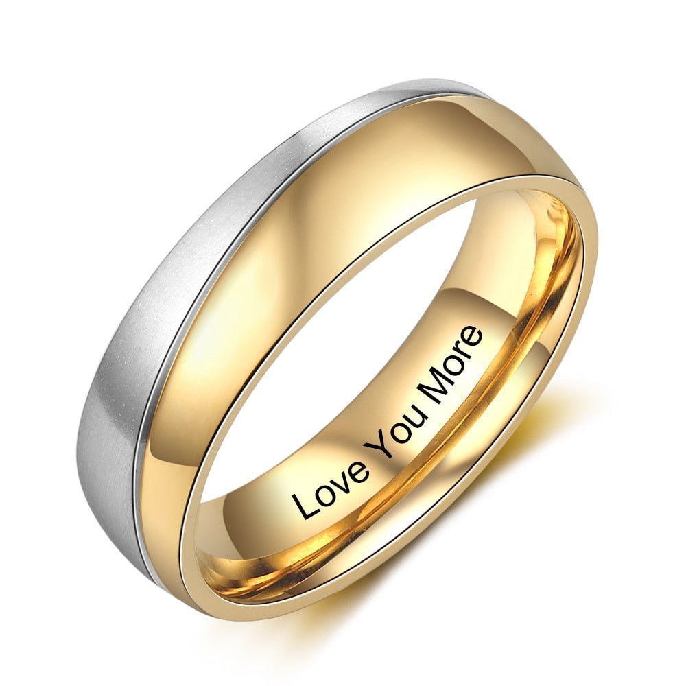 Personalised Couples Ring Set - Gold & Zirconia Bands - Name Rings Personalisr Au