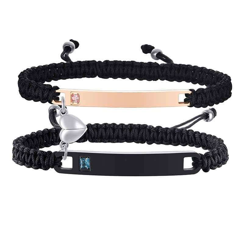 Personalised Couples Rope Bracelets with Gemstone Accents - Fashion Bracelet Personalisr Au