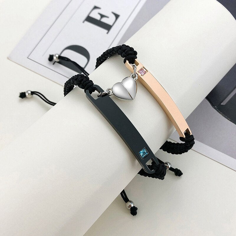 Personalised Couples Rope Bracelets with Gemstone Accents - Fashion Bracelet Personalisr Au