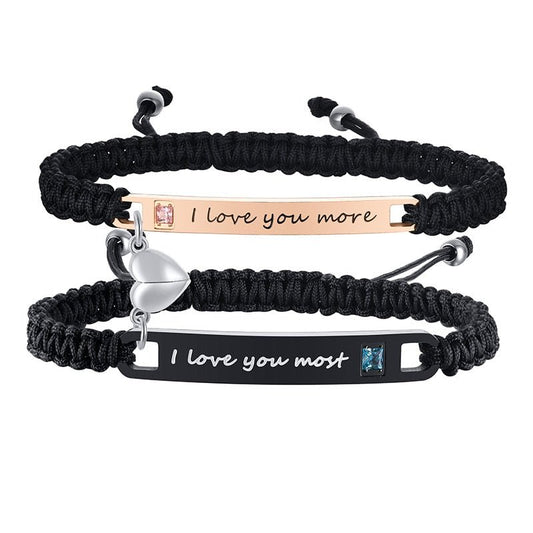 Personalised Couples Rope Bracelets with Gemstone Accents - Fashion Bracelet Personalisr Au