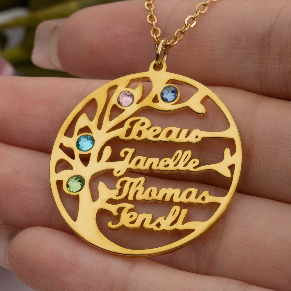 Personalised Family Tree Birthstone Necklace0