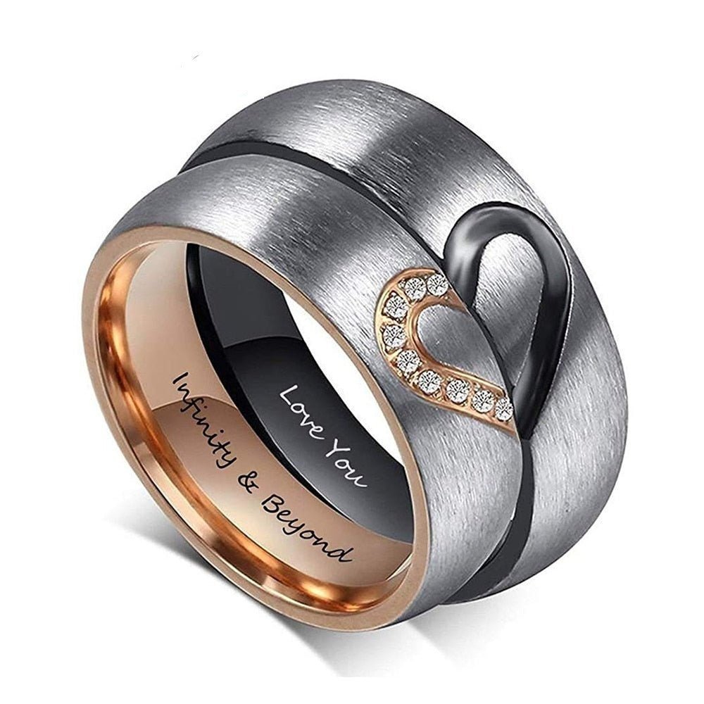 Personalised Heart Couples Ring Set with ZirconiasName Rings