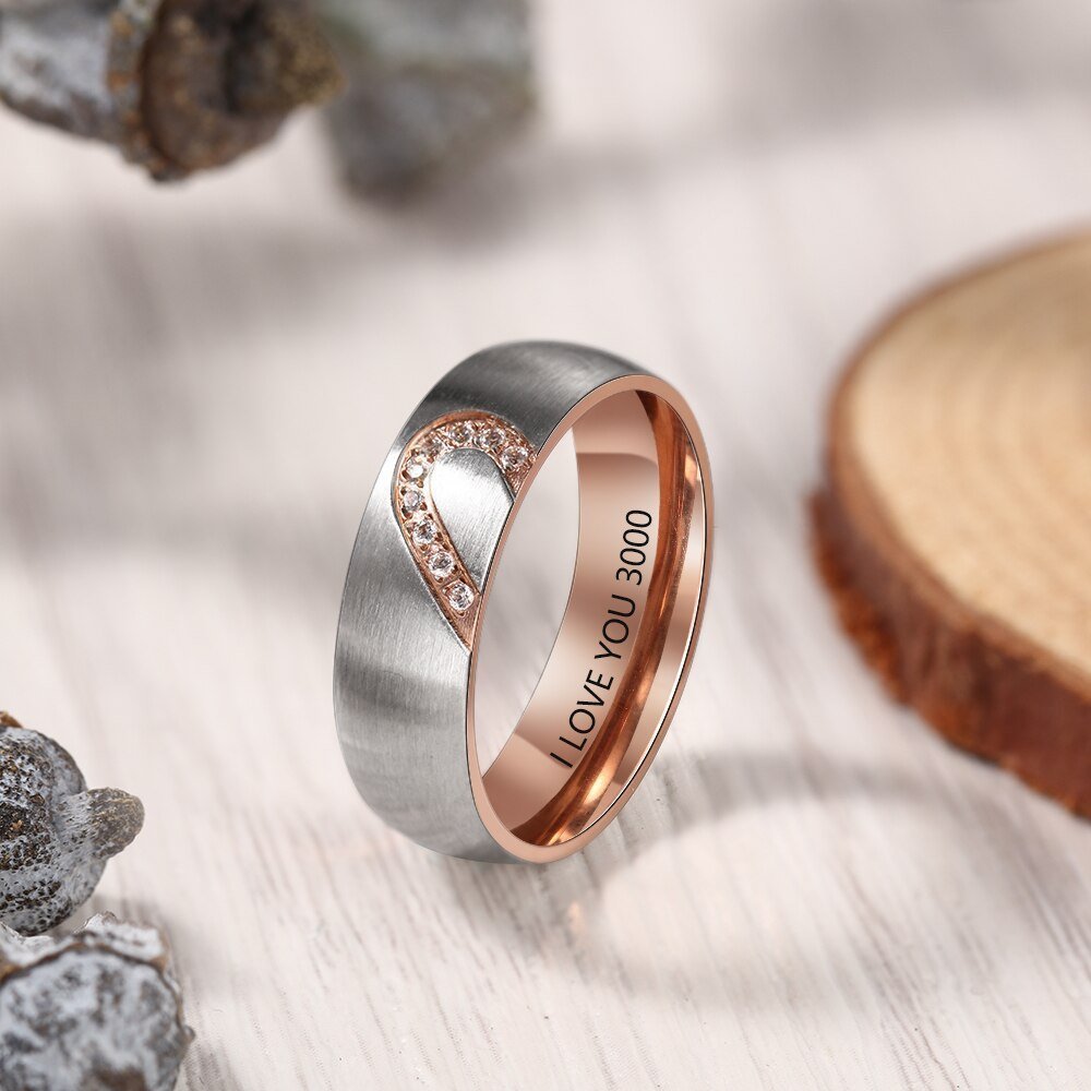 Personalised Heart Couples Ring Set with Zirconias - Name Rings Personalisr Au