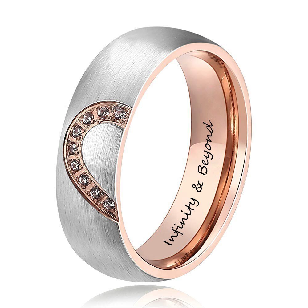 Personalised Heart Couples Ring Set with ZirconiasName Rings