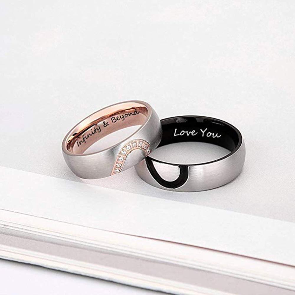 Personalised Heart Couples Ring Set with Zirconias - Name Rings Personalisr Au