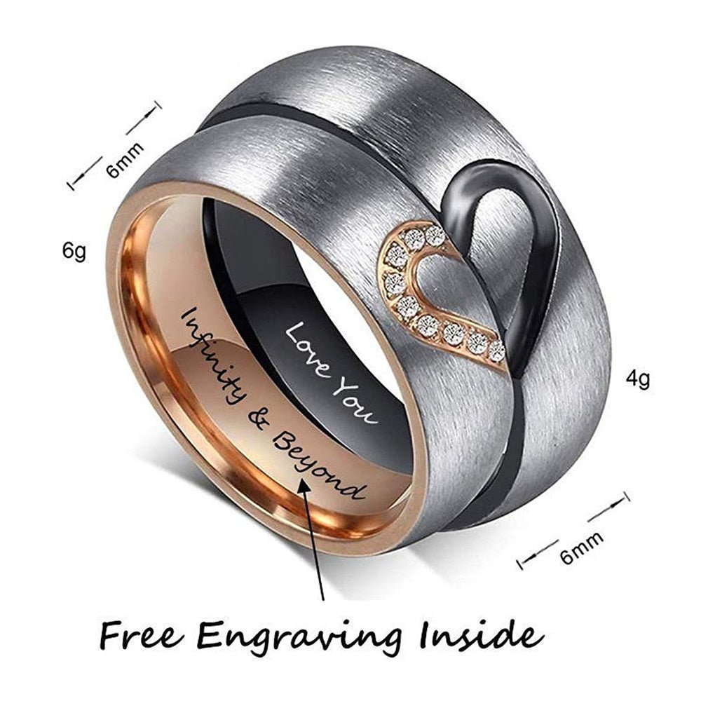 Personalised Heart Couples Ring Set with Zirconias - Name Rings Personalisr Au