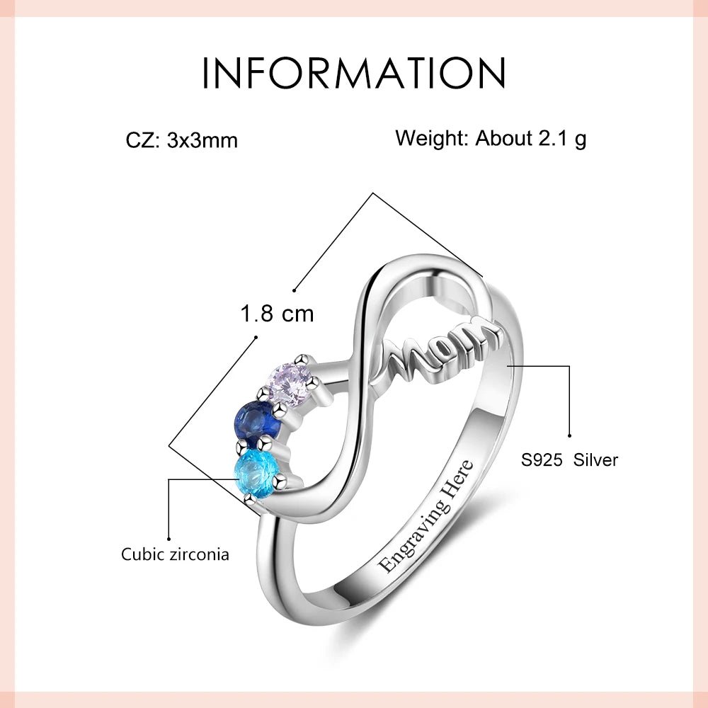 Personalised Infinity Mum Ring with Birthstone Accentsengraved ring