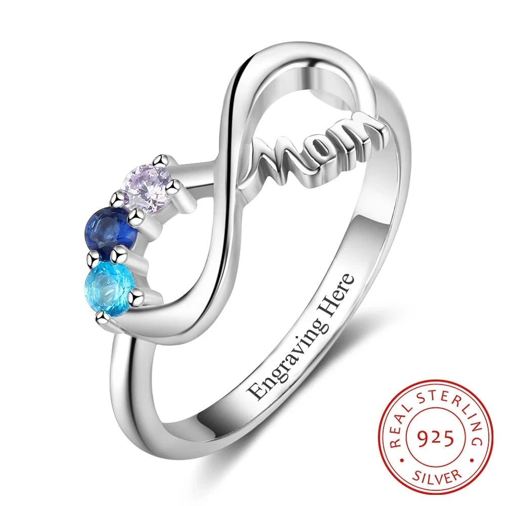 Personalised Infinity Mum Ring with Birthstone Accents - engraved ring Personalisr Au