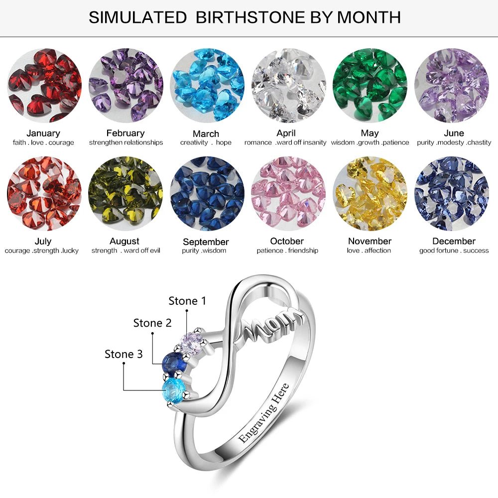 Personalised Infinity Mum Ring with Birthstone Accentsengraved ring