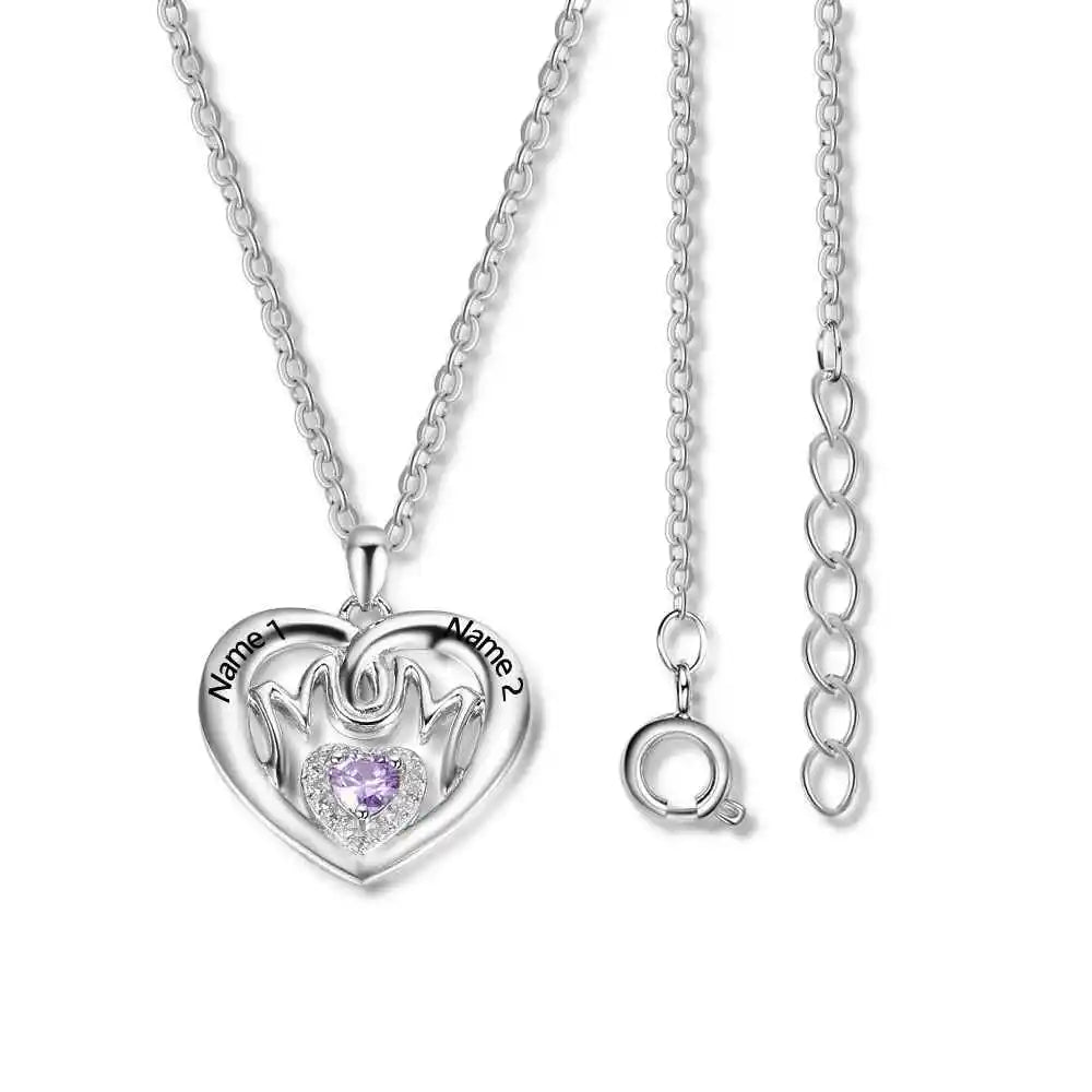 Personalised Mothers Embrace Birthstone Pendant.Necklace