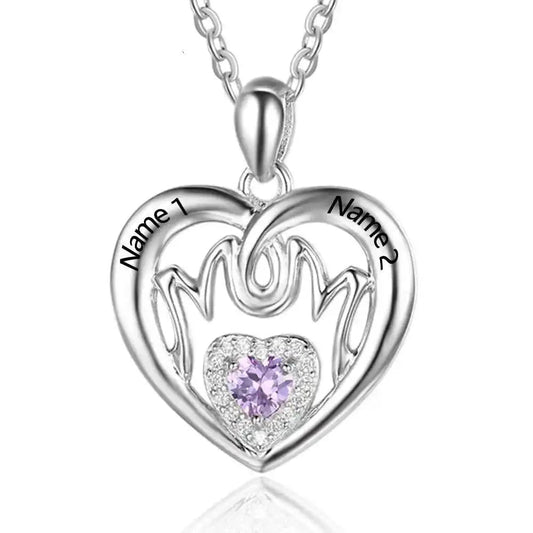 Personalised Mothers Embrace Birthstone Pendant. - Necklace Personalisr Au