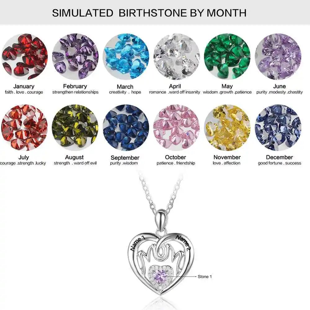 Personalised Mothers Embrace Birthstone Pendant.Necklace