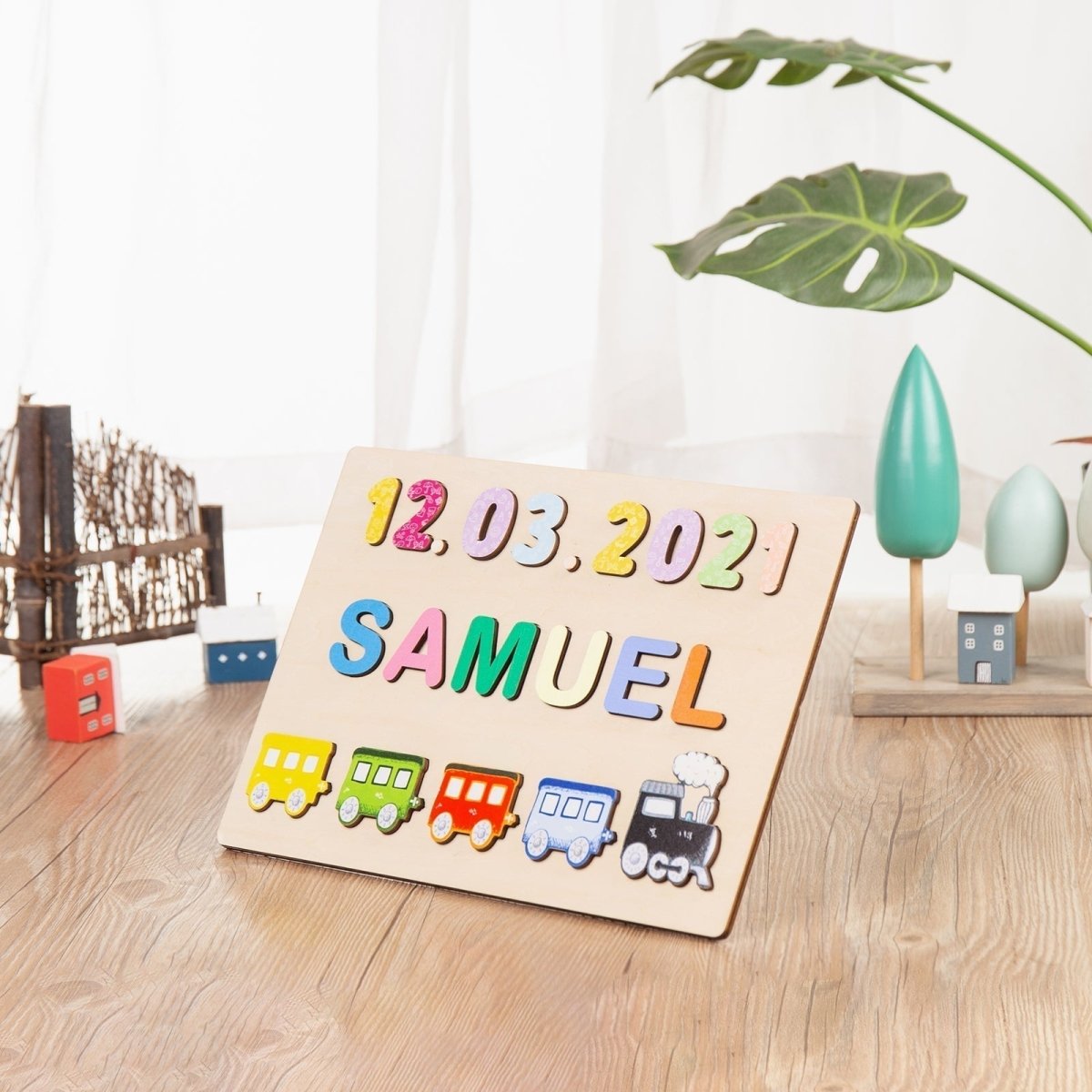 Personalised Name and Birthdate Wooden Train PuzzlePuzzle