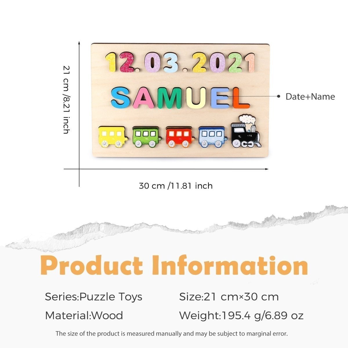 Personalised Name and Birthdate Wooden Train PuzzlePuzzle