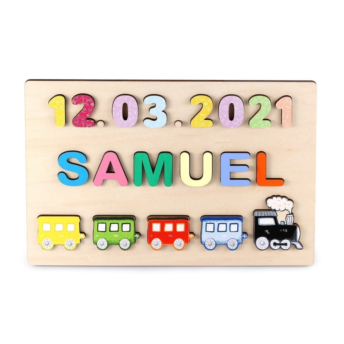Personalised Name and Birthdate Wooden Train PuzzlePuzzle
