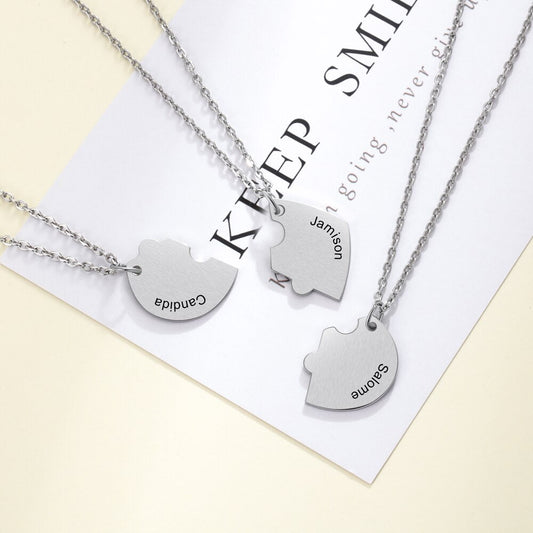 Personalised Photo and Birthstone 3 Piece Puzzle Necklace - Necklace Personalisr Au