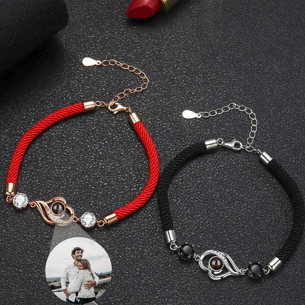 Personalised Photo Projection Bracelet Hearts and Gems