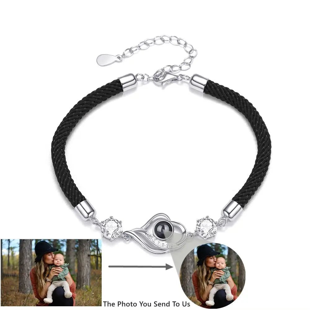 Personalised Photo Projection Bracelet Hearts and Gems