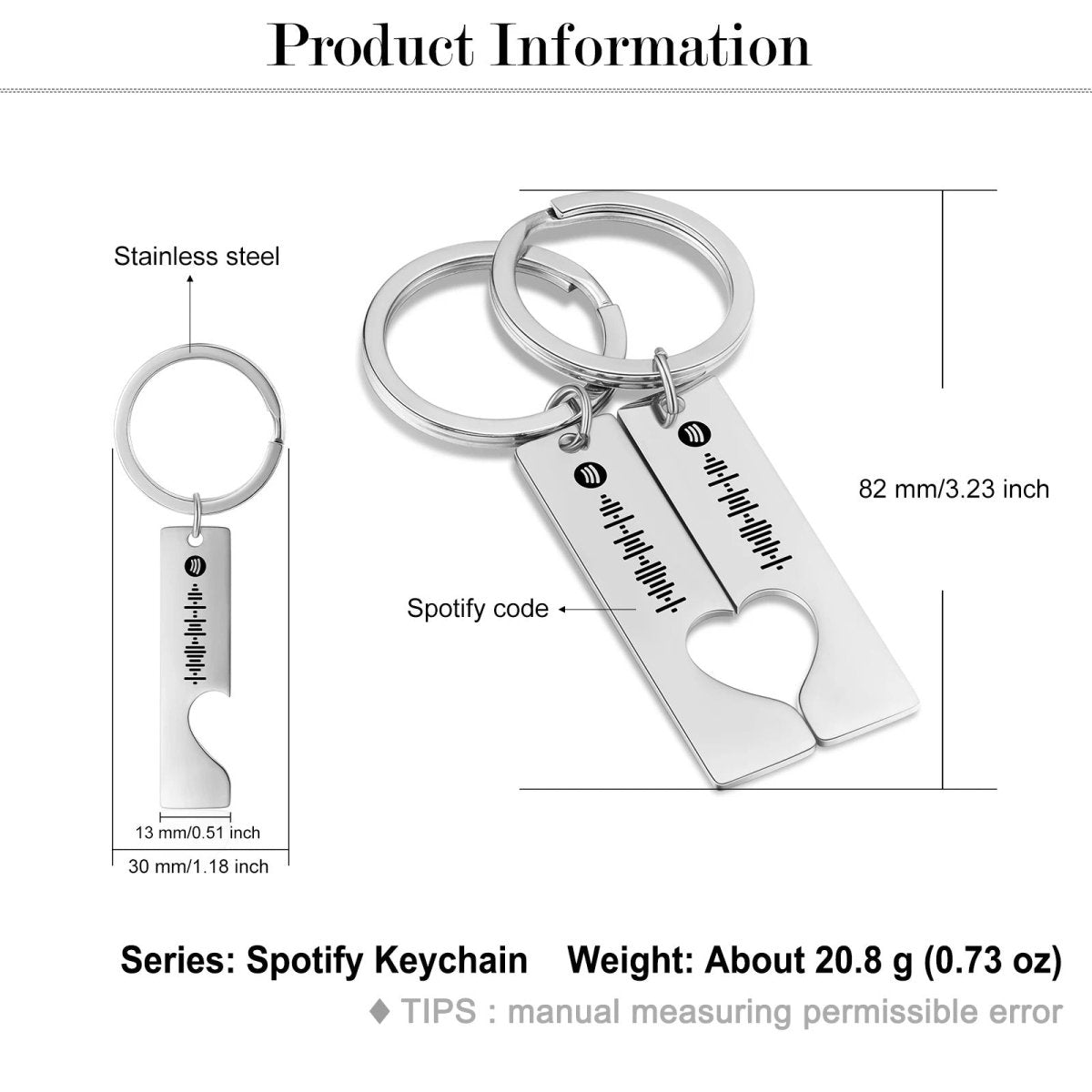 Personalised Spotify Code Keyring for Couples