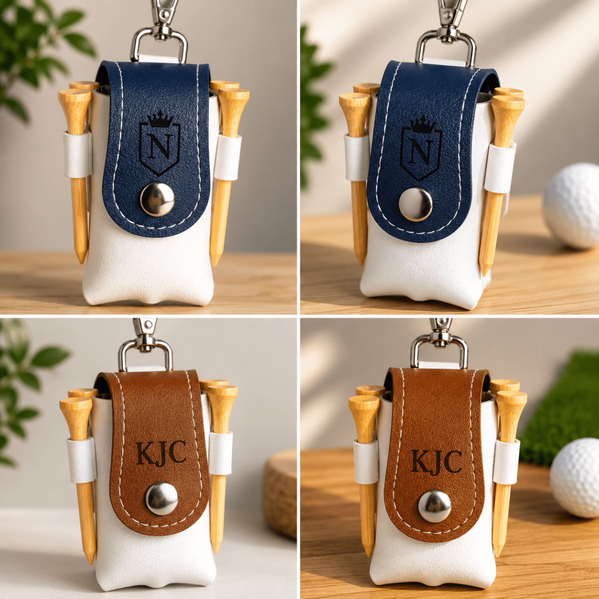 Personalized Premium PU Leather Golf Ball and Tee Pouch Gift Set