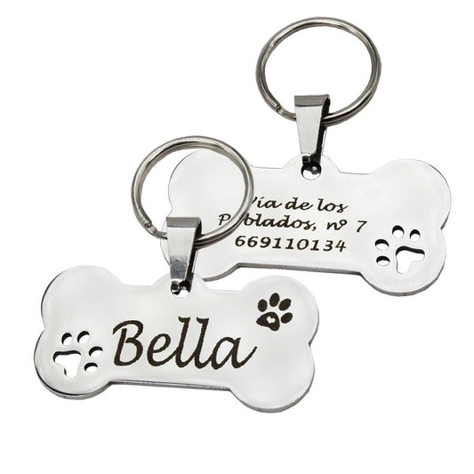 Pet Dog ID Tag Engraved Stainless Steel Bone Shape - pet id tag Personalisr Au